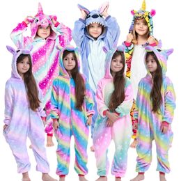 Pijamas niños pijamas de invierno stich niños panda dinosaurio ropa de dormir unicornio kigurumi onesies para niños niñas manta durmiente disfraz de bebé 231031