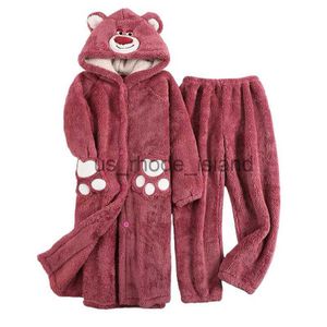 Pyjamas Kigurumi Animal Flanelle Pyjamas Ensembles Hiver Femmes Filles Ours Chemise De Nuit Costume Pyjamas Dessin Animé Doux Polaire Pijamas En Peluche Vêtements De Nuit x0901