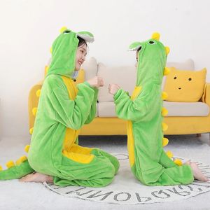Pijamas Kigurumi Body de anime para niños de 4 a 12 años Disfraz de dinosaurio verde Mono de animal de dibujos animados lindo Pijamas de invierno para niños y niñas 231202