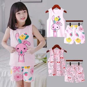 Pyjamas Little Girl Pyjamas Childrens Cotton Set 1 tot 3 4 5 6 7 8 9 10 jaar Pink Rabbit Girl Pyjamas Two Summer Pyjamas WX5.21