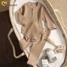 Pyjama's ma baby 024m geboren baby gebreide jongen meisje kleren set lange mouw knop romper broek outfits herfst lente kleding 230217