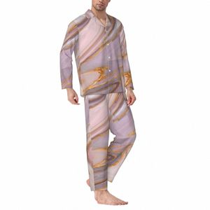 Pyjama Man Goud Vloeibare Print Nacht Nachtkleding Rose Marmer Tweedelige Retro Pyjama Sets Lg Mouw Comfortabel Oversize Thuis Pak I7oT #