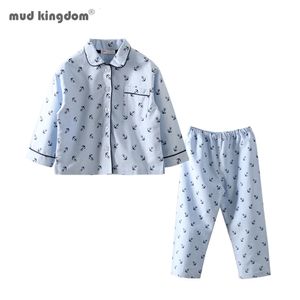 Pyjamas Mudkingdom Boys Pyjamas Set Anchor Print Turn Down Collar Toddler Pyjama schattige kinderen slaapkleding kleding jongens nautische jammies 230227