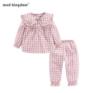 Pyjamas Mudkingdom Filles Pyjama Ensemble Col Claudine Mignon Plaid Fille Pyjamas Costume Homewear Tout-petit Pyjamas Filles Jammies Vêtements De Nuit 230310