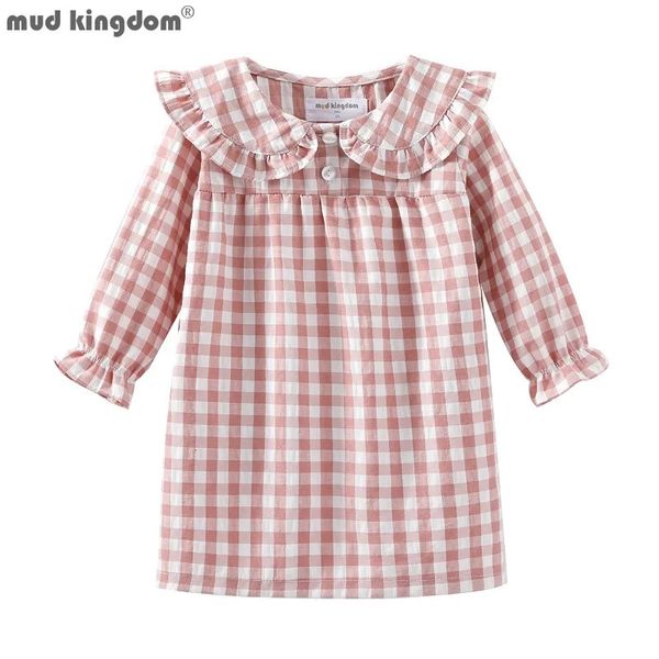 Pyjamas Mudkingdom col à volants filles chemises de nuit à carreaux à manches longues robe pour tout-petits Peter Pan chemises de sommeil mignonnes fille Homewear 231013