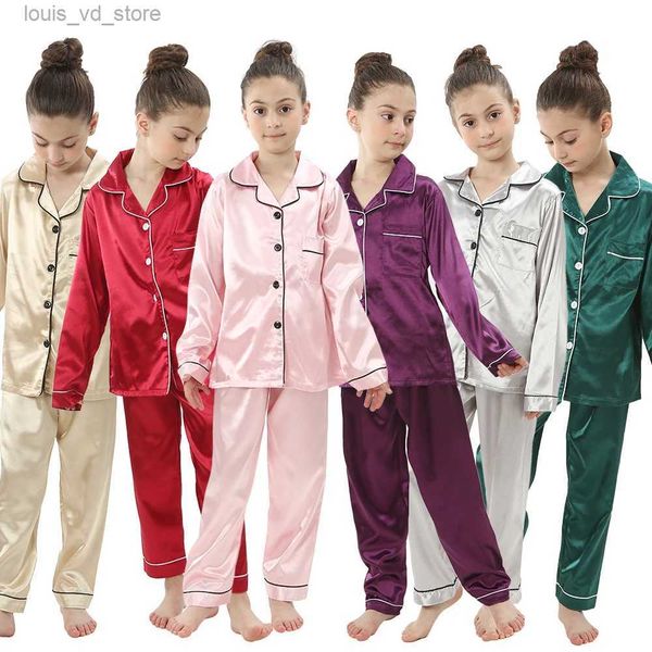 Pajamas Nuevos niños Silk Satin Pajamas Set Baby Sleepwear Pijama Pajamas Pajamas Traje para niñas Niñas Sleep Sleep Sleunge Loungewear T240415