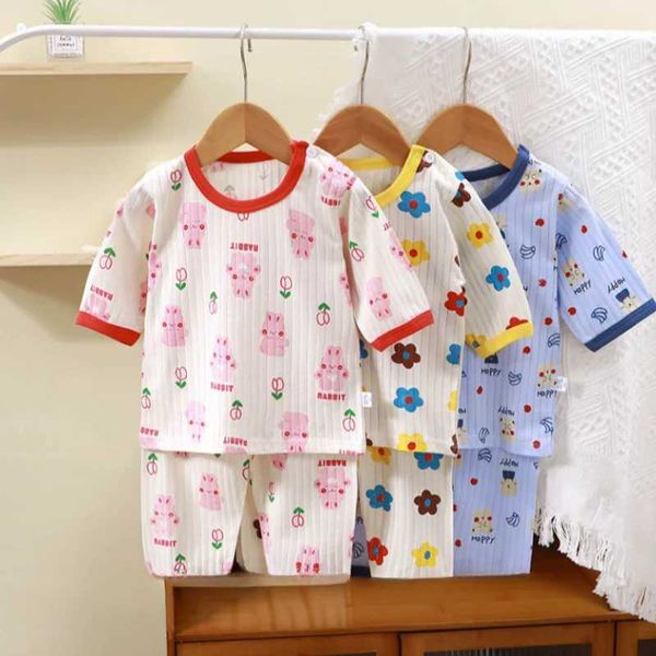 Pyjamas Nouveau enfant en coton pur coton coton maison bébé sous-vêtements 2 pièces mignonnes set pour jeunes garçons et filles dessin animé imprimé complet + pantl2405