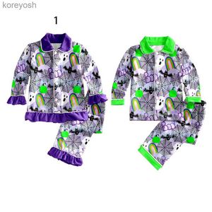 Pyjama Nieuwe ontwerp pyjama set Halloween patroon slapen lange mouw broek tweedelig broer en zus pakL231109