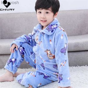 Pyjamas Nouveaux enfants flanelle pyjama ensembles garçons filles automne hiver épaissir chaud vêtements de maison dessin animé revers à manches longues vêtements de couchage ensemblesL231109