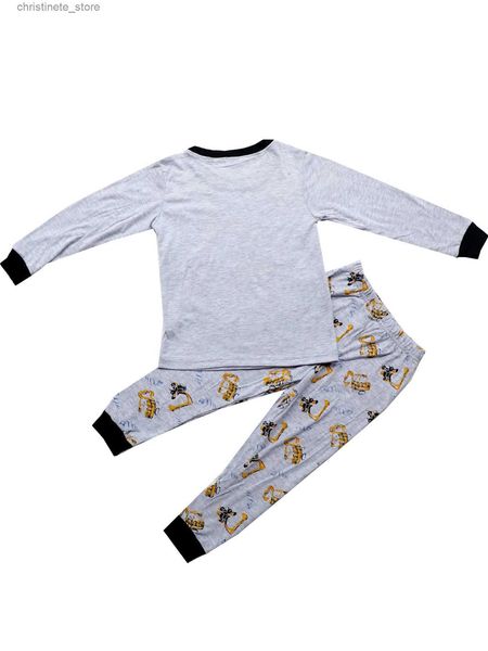 Pijamas nueva primavera otoño ropa de casa para niños conjunto gris pantalones de manga larga conjunto niños niñas pijamas excavadora ropa de dormir R231214