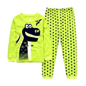 Pyjama's Nieuwjaars Zomer- en herfstkinderen Home Set Green Dinosaur Sleeping Pants Set Boys and Girls Pyjama's and Pyjamas WX5.21