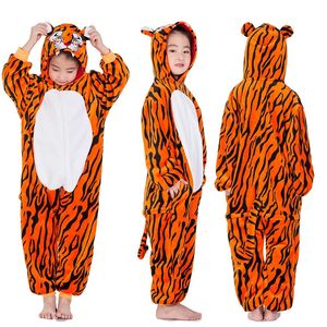 Pyjamas Onesies pour enfants fête combinaison bébé filles pyjamas garçons à capuche flanelle vêtements de nuit dessin animé tigre licorne Cosplay pyjamas Costume 231025