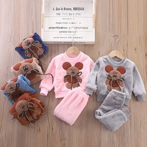 Pyjamas Pyjama Ensembles Bébé Garçons Filles Hiver Plus Velours Épais Flanelle Polaire Homewear Enfants Chaud Dessin Animé Vêtements De Nuit Costume 0-5Y 231120