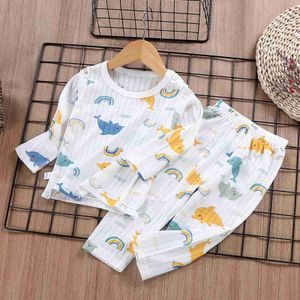 Pyjamas Pyjamas Childrens Boys and Girls Pyjama Set met cartoon print lange mouwen O-neck t-shirt top met broek peuter baby lente en herfst pyjama's wx5.21