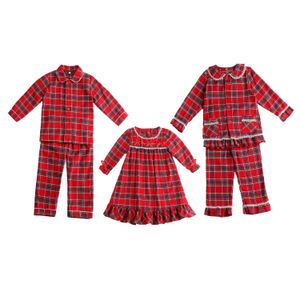 Pyjama Pyjama Groothandel Babykleding Tartan Flanel Peuter Sets Bijpassende Familie Kids Jongen Meisje Kerst Pyjama 230213