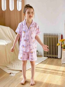 Pyjamas Pyjamas Dames 2-delige Pyjama Set Allover Cartoon Mermaid Patroon Rapel Borst Korte Korte mouwen Top en bijpassende shorts CAS WX5.21