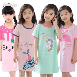Pyjamas prinses jurk mode zomer katoen meisjes nachtdress nachthemd kinderen nachtjurk kinderen pyjama slaapkleding kleding T240509