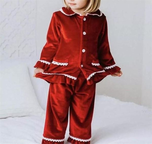 Pijamas Navidad roja Bebé niño niña Conjuntos de pijamas familiares cálidos Terciopelo dorado Pijamas a juego para niños Ropa de vestir para niños Pijamas para niños pequeños 28237054