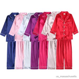 Pyjama's Red Satin Pyjama's Kinderen Sets jongens Girls Solid Silk Children's PyjamaS Kleding Toddler Lounge 2-12T Kerstkleding