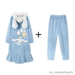 Pigiama Sanrioed Kaii Cartoon Cinnamoroll Pigiama Cute Anime Peluche Gonna del pigiama Ragazza Homewear Indumenti da notte Autunno Inverno Indumenti da notte con cappuccio