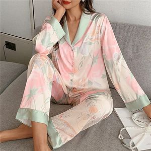 Ensemble de pyjamas pour femmes luxueux doux Satin pyjamas femme à manches longues chemise pantalon vêtements de maison vêtements de nuit femmes ensembles femme 240108