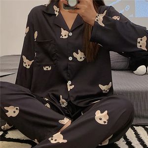 Pyjama's ingesteld voor vrouwen luxueuze zoete satijnen pyjama -vrouw lange mouw pant Home Wear dames slaapkleding sets vrouwelijk 240410