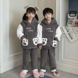 Pyjamasets voor babymeisjes Jongens Nachtkleding Winter Warm Kinderpyjama Dikker Peuter Beer Pijamas Kinderhuiskleding 240106
