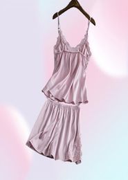 Pyjama's stelt Silk Women Nighthowns Sexy Ladies Satin Nightwear Vrouwen Robe Nighties Sleepwear Shorts Combinationison Pyjama Femme 220517525710