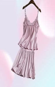 Pajamas Sets Silk Women Nightgowns Sexy Ladies Satin Nightwear Women Wome Nighties Shorts Combinaison Pajama Femme 220518030383
