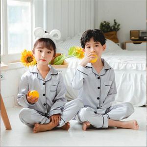 Pyjamas Soie pour Filles Garçon Pyjama Ensembles Eté Automne Satin Manches Longues Mode Gris Pijama Bébé Enfant Pyjamas Costume De Nuit 3 14Y L220922