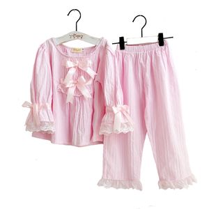 Pyjama's lente en herfst kinderset meisjes pyjama set lange mouw 100% katoenen prinses set babykleding 3y-10y 230331