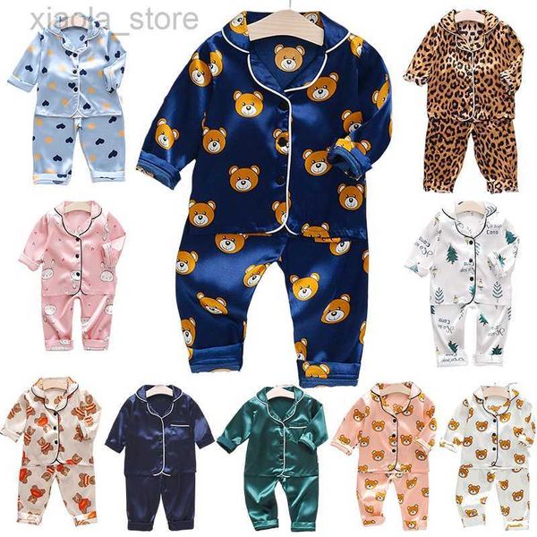 Pijamas de primavera y otoño para niños, conjuntos de pijamas con estampado de oso de dibujos animados para bebés, ropa de dormir, traje de 2 uds para niños pequeños, ropa de dormir para niños y niñas