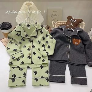 Pyjama Lenteherfst Mode Kinderen Nachtjapon Jongens En Meisjes Trendy Design Kinderkleding Lange Mouwen Pak Kind Kleding 231124