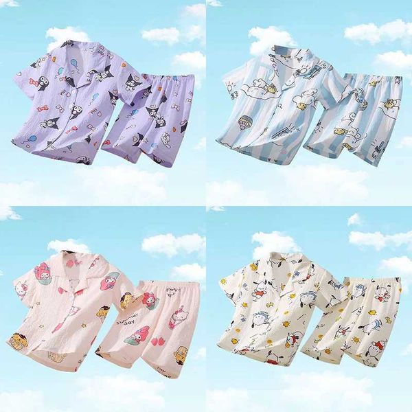 Pajamas Summer Childrens Pyjama ensemble mignon anime cannelle kuromi ma mélodie children cardigan pyjamas à manches courtes faites par les filles et les garçons2405