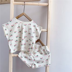 Pyjamas zomermeisje babykleding kinderen outfit sets katoen t-shirt shorts pak voor peuter meisjes babykleding 1e verjaardag pyjama sets 230511