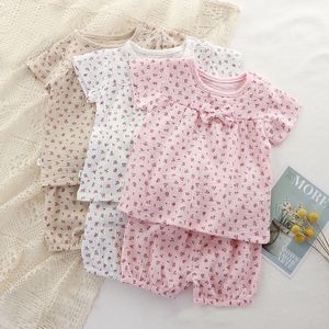 Pyjamas Summer Loungewear Costume en mousseline pour enfants Pyjamas pour enfants à imprimé floral pour filles Soft Cosy Toddler Infant Set Homewear 230503