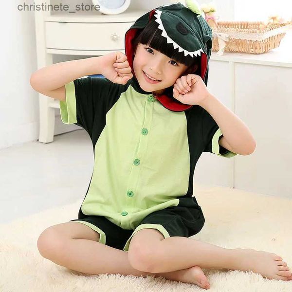 Pyjamas été à manches courtes enfants garçons filles Pijamas pur coton pyjamas enfant pyjamas à capuche Style dinosaure Cosplay femme hommes dormeurs R231214