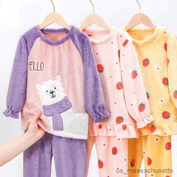 Pyjamas Pyjamas pour adolescentes nouveaux dessins d'hiver lapin vêtements pour enfants vêtements de nuit pour garçons pyjamas en polaire ensembles pour enfants 6 8 10 12 ans