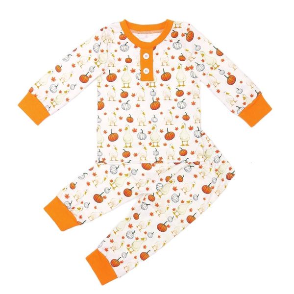 Pyjama Thanksgiving bébé garçons et filles frère soeur robe citrouille imprimé lait soie Homewear vêtements de nuit 230818