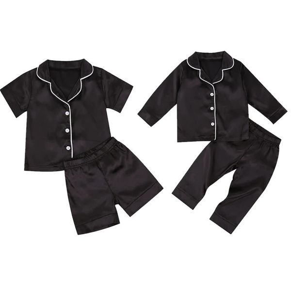 Pyjamas enfant en bas âge bébé noir Satin infantile garçon manches courtes pantalons vêtements de nuit décontracté bouton deux pièces ensemble Homewear 231127