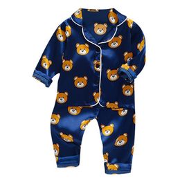 Pyjama enfant en bas âge pyjama en satin de soie pyjama ensemble bébé vêtements de nuit pijama pyjama costume garçons filles sommeil deux pièces ensemble automne enfants loungewear 230614