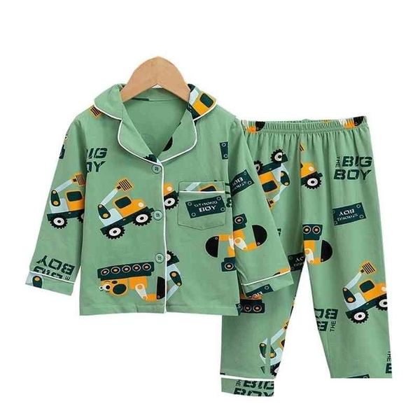 Pajamas Tuonxye Excavator de dibujos animados para niños Manga larga Pajamas Niñas Lindo Patrón Estampado Ropa de ropa de dormir 210827 Drop d Dho0e