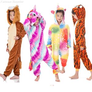 Pyjama's Eenhoorn Onesie Pyjama's voor kinderen Pyjama Jumpsuit Kigurumi Jongen Pyjama Meisjes Pijama Winter Flanel Leeuw Tijger Leuke Dieren Overalls 231115