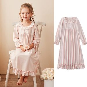 Pyjama Vintage Enfants Vêtements De Nuit Fille Lolita Robe O Cou Princesse Pyjama Chemise De Nuit Mignon Coton Enfant Enfant Ruffles Chemises De Nuit 11T 220922