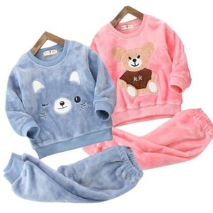 Pyjamas Warm Velvet Boys Set herfst cartoon casual pak peuter kinderen winter huishoudelijke kleding voor meisjes 2 stks outfits 2 7 jaar 220922