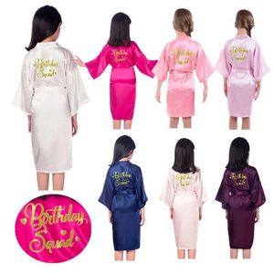 Pyjamas groothandel verjaardagsteam gouden sprankelende meisje gewaad kinderen satijn kimono solide kleur kinderpyjama's pyjama's verjaardag spa feest d62l2405
