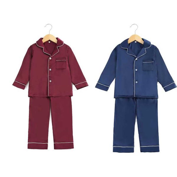 Pyjamas en gros pour enfants assortis pyjama sets de bébé vêtements de glace en soie en satin tops pantalons garçons et filles pyjamas d240515