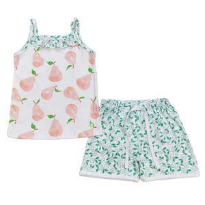 Pyjamas groothandel vrouwelijk baby mouwloos parelhirt pyjama set bloemen shorts baby bloem set zomer kinderen pyjama's d240515