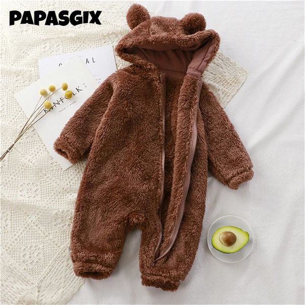 Pyjamas Hiver né combinaison chaude bébé veste en peluche pyjama pour enfants design ours mignon à capuche vêtements ajustés filles et garçons vêtements 231121