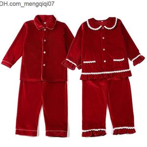 Pyjama Winter Boutique Fluwelen Stof Rode Kinderkleding Pjs Met Kant Peuter Jongens Set Pyjama Meisje Baby Nachtkleding 220110 Z230701